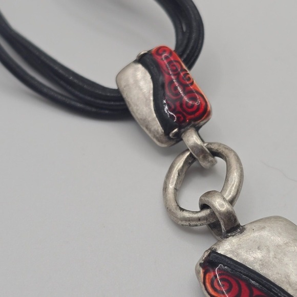 Chicos Red and Silver Pendant Necklace Spiral Pattern - Picture 5 of 9